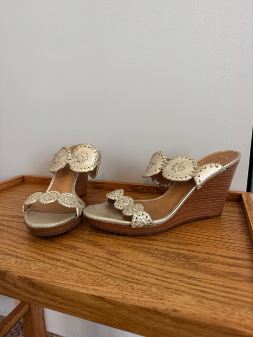 Jack Rogers Metallic Gold Leather Wedge Sandals